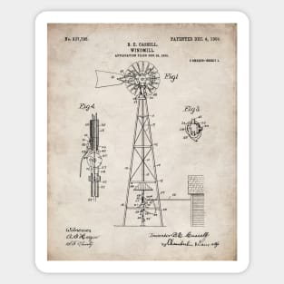 Windmill Patent - Farmer Rancher Country Farmhouse Art - Antique Sticker